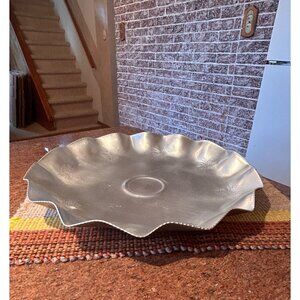 14” Fluted Metal Pinecone Etched Serving Tray